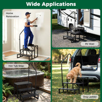 RV Step with Handrail and Wide Anti-Slip Platforms for Porch