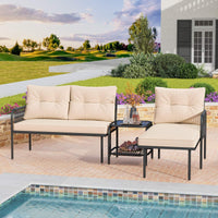 3-Piece Patio Sectional Sofa Set w/ Thick Cushions & Detachable Lounger for Yard