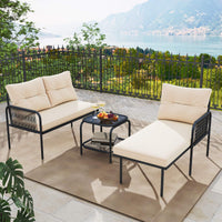 3-Piece Patio Sectional Sofa Set w/ Thick Cushions & Detachable Lounger for Yard