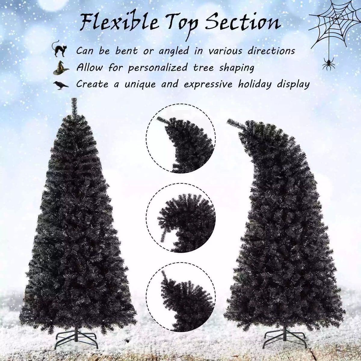 Pre-Lit Halloween/Christmas Hinged Tree w/ Bendable Top & 726/1050 Branch Tips