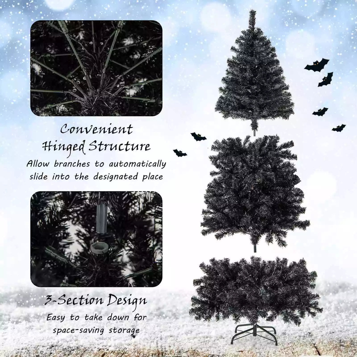 Pre-Lit Halloween/Christmas Hinged Tree w/ Bendable Top & 726/1050 Branch Tips