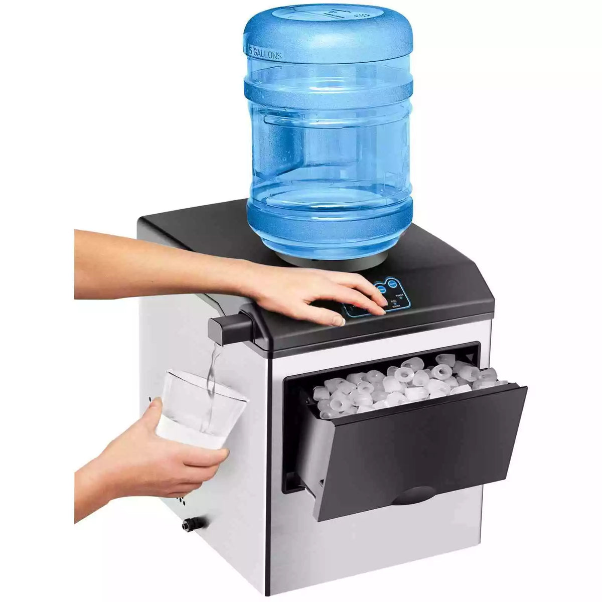 22KG 2-in-1 Countertop Water Ice Maker Machine w/Water Dispenser Stainless Steel