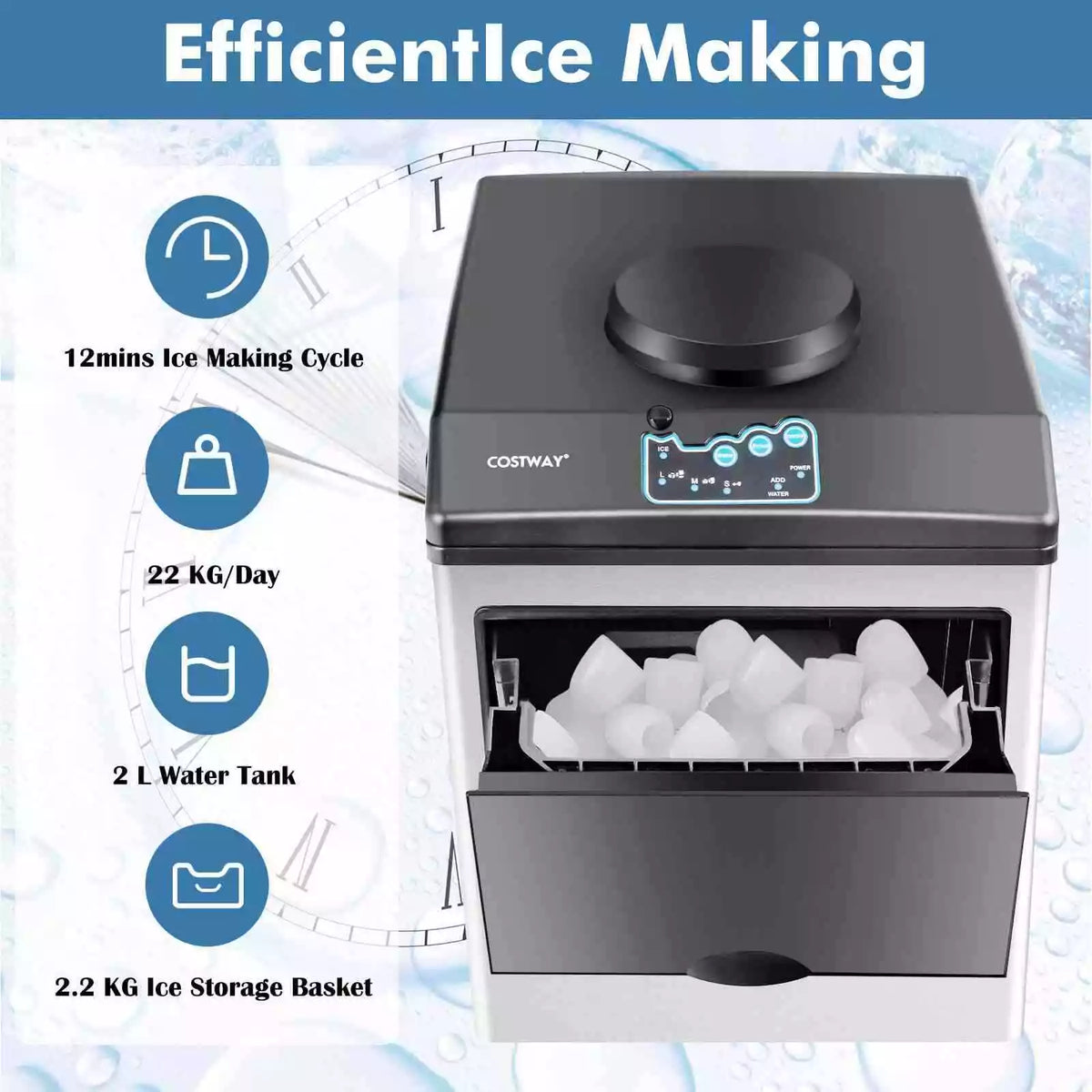 22KG 2-in-1 Countertop Water Ice Maker Machine w/Water Dispenser Stainless Steel