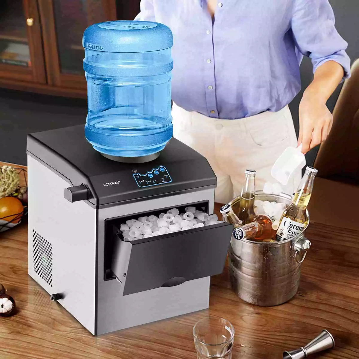 22KG 2-in-1 Countertop Water Ice Maker Machine w/Water Dispenser Stainless Steel