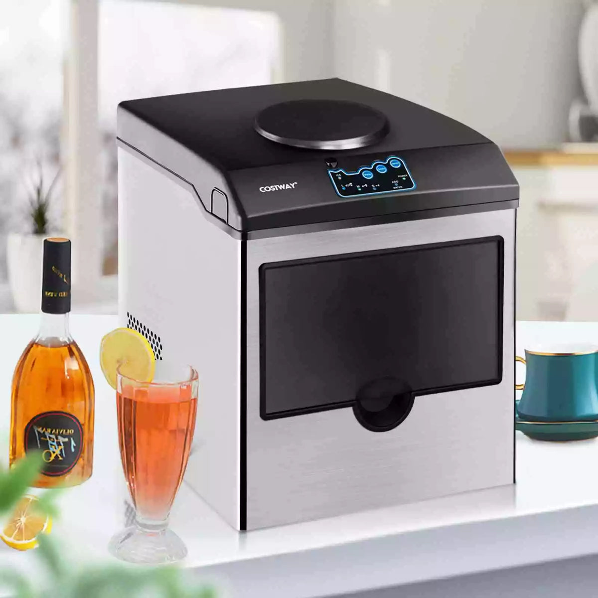 22KG 2-in-1 Countertop Water Ice Maker Machine w/Water Dispenser Stainless Steel