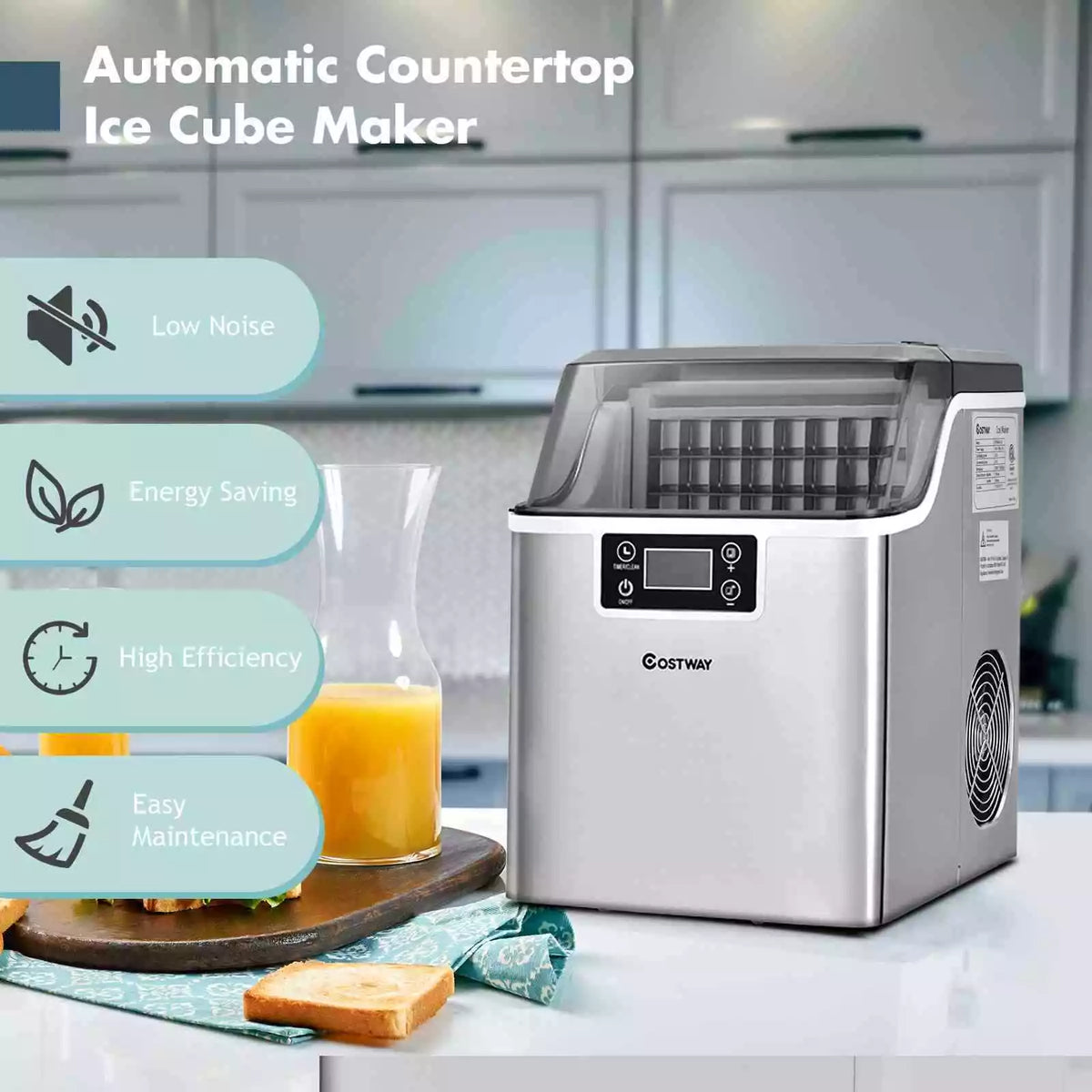 Commercial Electric Countertop Ice Maker Machine Self-Cleaning 20KG/24H for Home