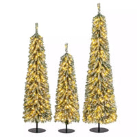 Artificial Christmas Pencil Xmas Tree Set of 3 w/ Realistic Accumulated Snow