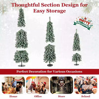 Artificial Christmas Pencil Xmas Tree Set of 3 w/ Realistic Accumulated Snow