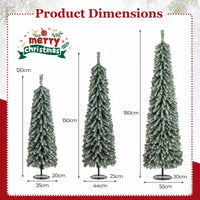 Artificial Christmas Pencil Xmas Tree Set of 3 w/ Realistic Accumulated Snow