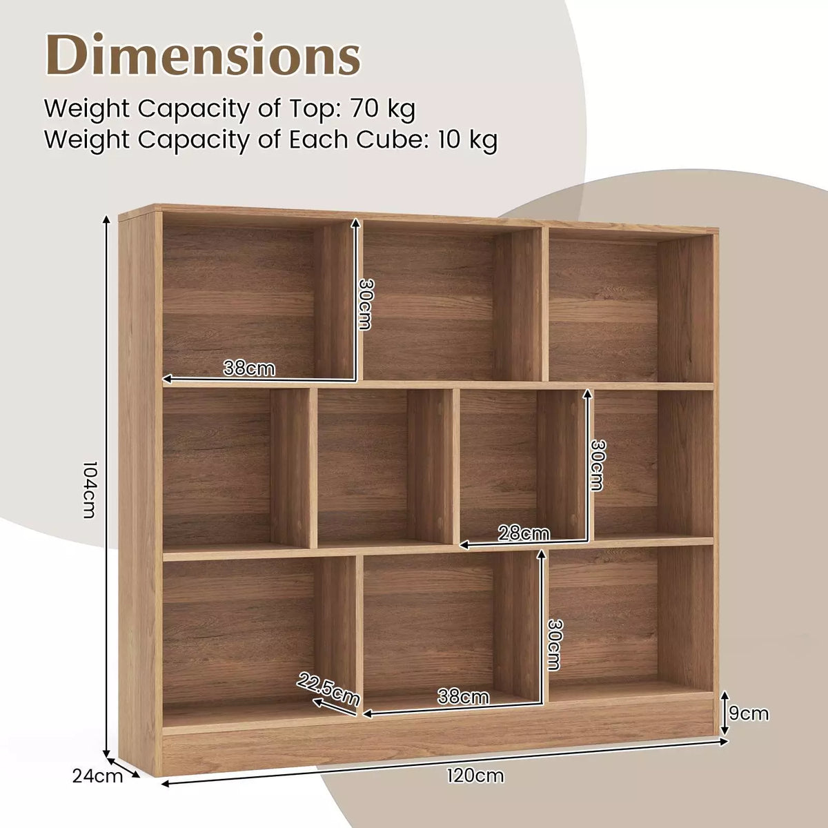 8/10 Cube 3-Tier Bookshelf Storage Organizer Wood Display Shelf Living Room