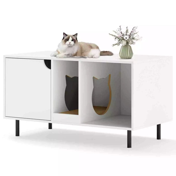 Cat Litter Box Enclosure End Side Table w/ Storage & Removable Scratching Board