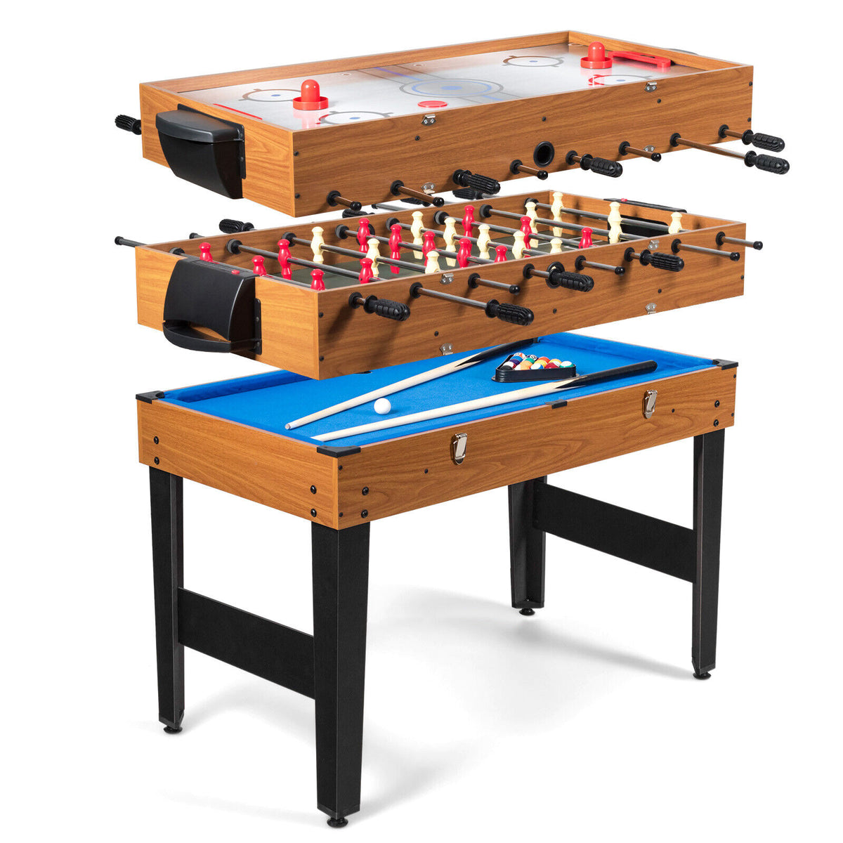 3-in-1 Combo Multi Game Table Set Pool Table Foosball, Slide Hockey & Billiards