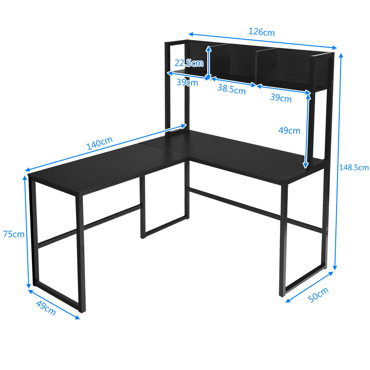 140cm L-Shaped Desk Corner Computer Desk Writing Workstation Table w/Hutch