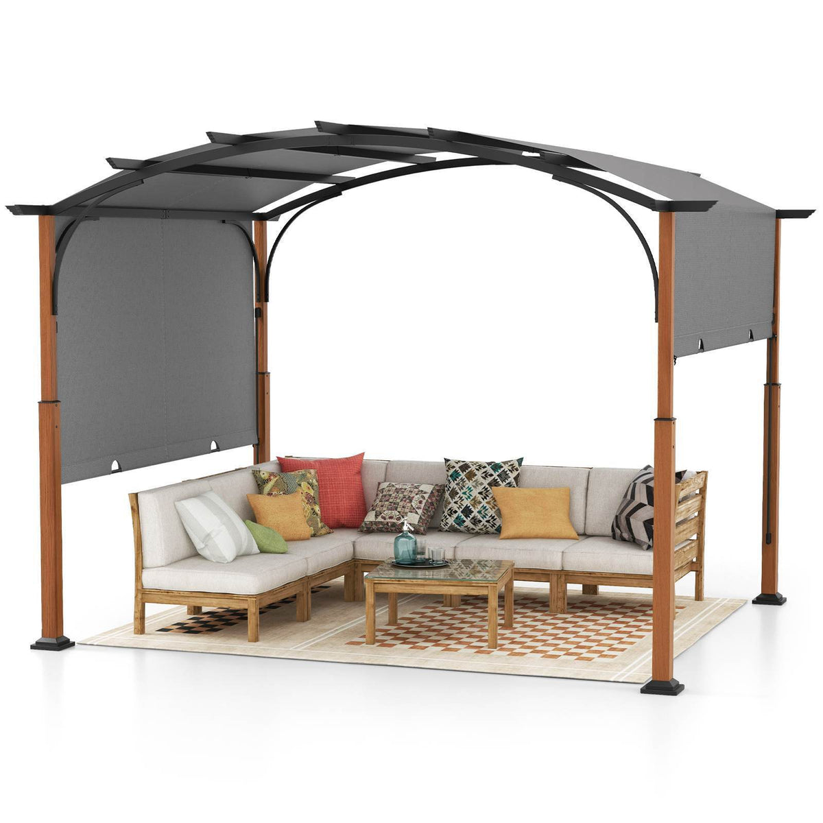 3m x 3.6m Outdoor Metal Retractable Pergola with Retractable Canopy Garden Patio