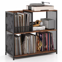 3-Tier Record Player Stand Turnable Vinyl End Table w/ 3 Removable Dividers