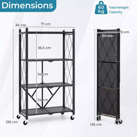 4-Tier Foldable Storage Shelf Collasible Storage Rack w/ Lockable Wheels