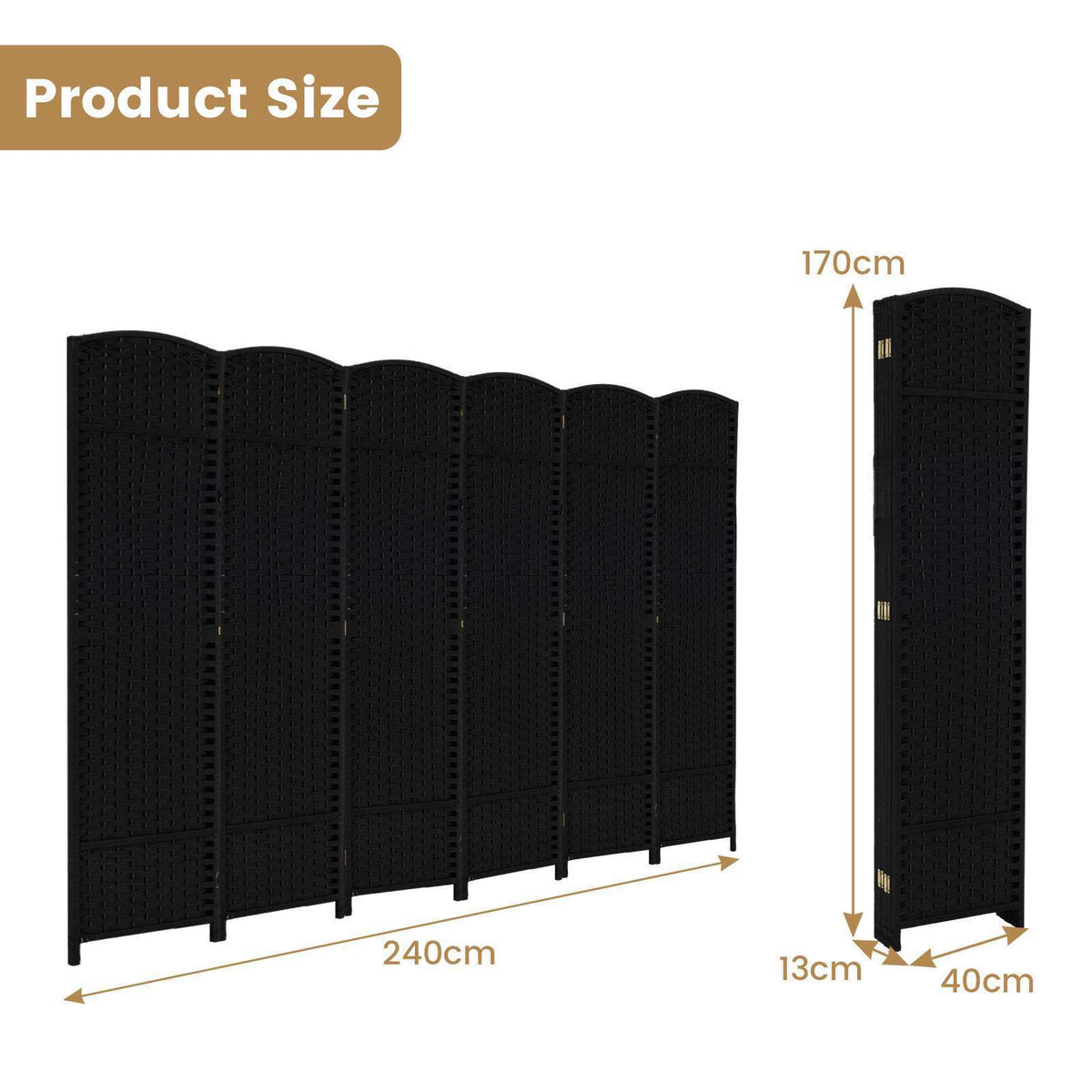 6-Panel Folding Room Divider Tall Privacy Screen Freestanding Wall Divider