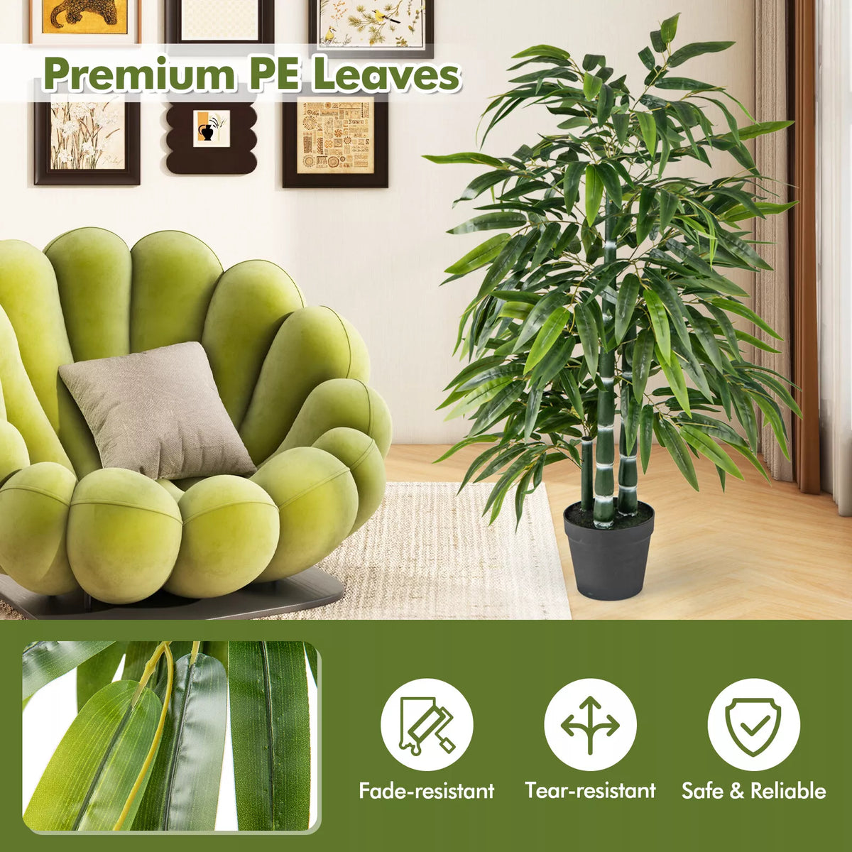 Tall Artificial Potted Tree 2 Pack Fake Bamboo Leave Tree Artificial Tree