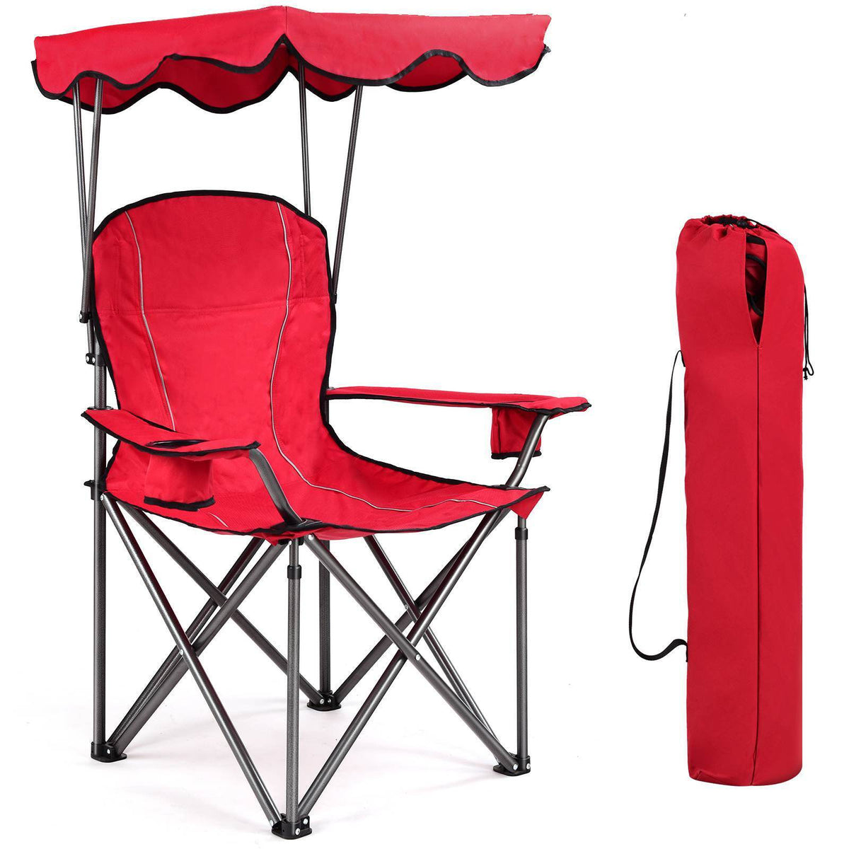 Camping Beach Chair Foldable Canopy Chair w/Sun Shade Outdoor Fishing Picnic