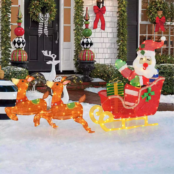 Pre-lit Christmas Santa Claus & Reindeer Sleigh Xmas Decor Set w/ 239 LED Lights