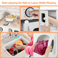 Kids Play Kitchen Wooden Cooking Pretend Playset Cookware Toddler Gift