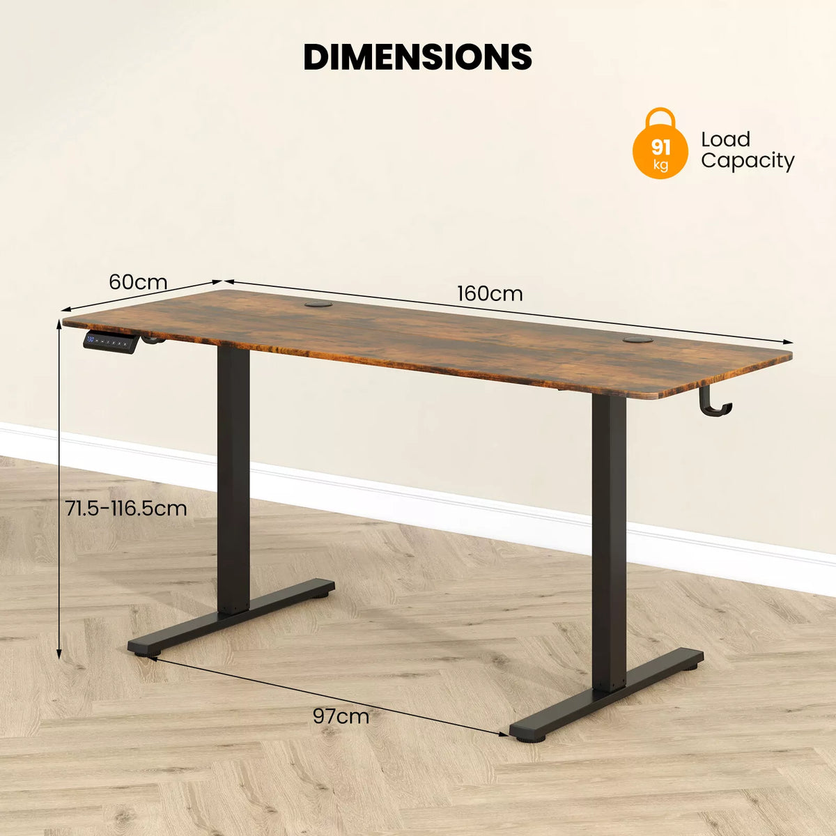 Electric Standing Desk 160 x 60 cm Large Sit Stand Desk w/ 3 Memory Heights