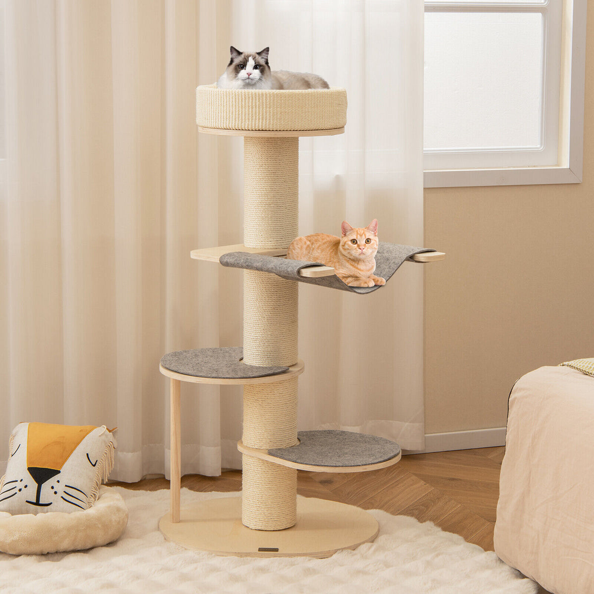 1.2M Wooden Cat Tree Tower Scratching Posts Multi-level Cando House Furniture