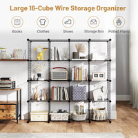 16 Cubes DIY Organizer Wire Cube Stackable Storage Shelves Modular Bookshelf