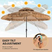 Height Adjustable & Foldable Hawaiian Style Beach Thatched Tiki Patio Umbrella