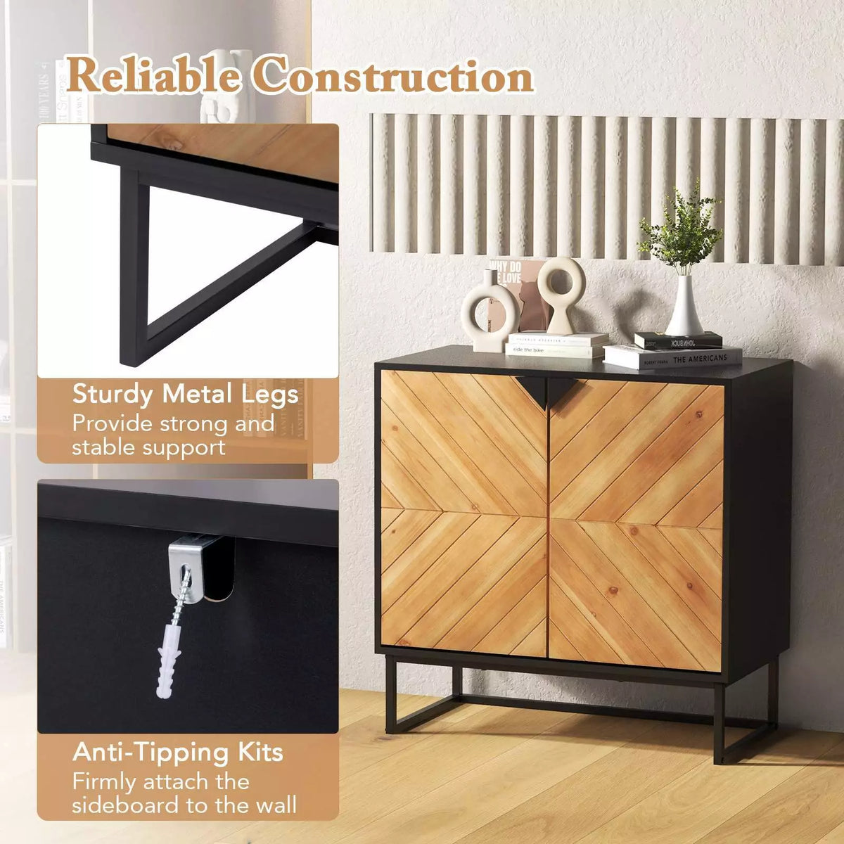 Sideboard Buffet Cabinet with Storage Console Table Modern Accent Cabinet Black