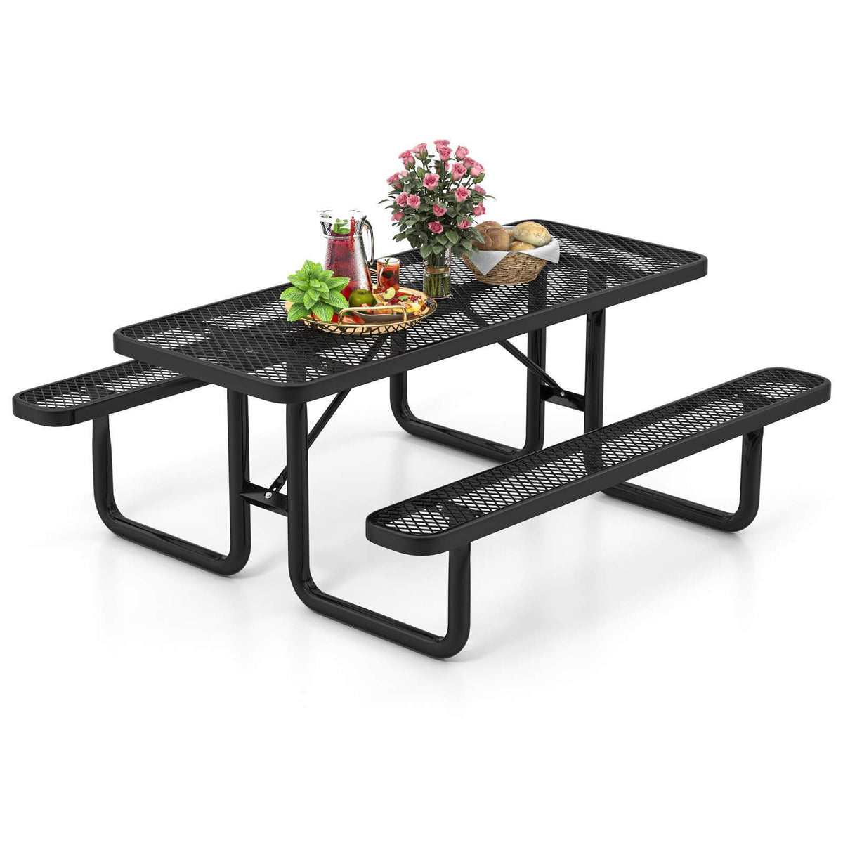 Outdoor Picnic Table & Bench Set for 8, 184cm Commercial Table for Garden, Lawn