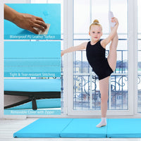 240 cm x 116 cm 4-Panel Folding Exercise Floor Mat Dance Yoga Gymnastics PU Blue