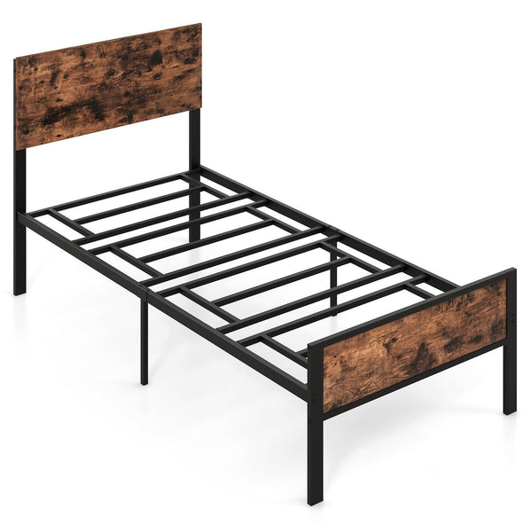 Single Metal Bed Frame Platform Bed w/ Headboard & 35cm Under-bed Storage Space