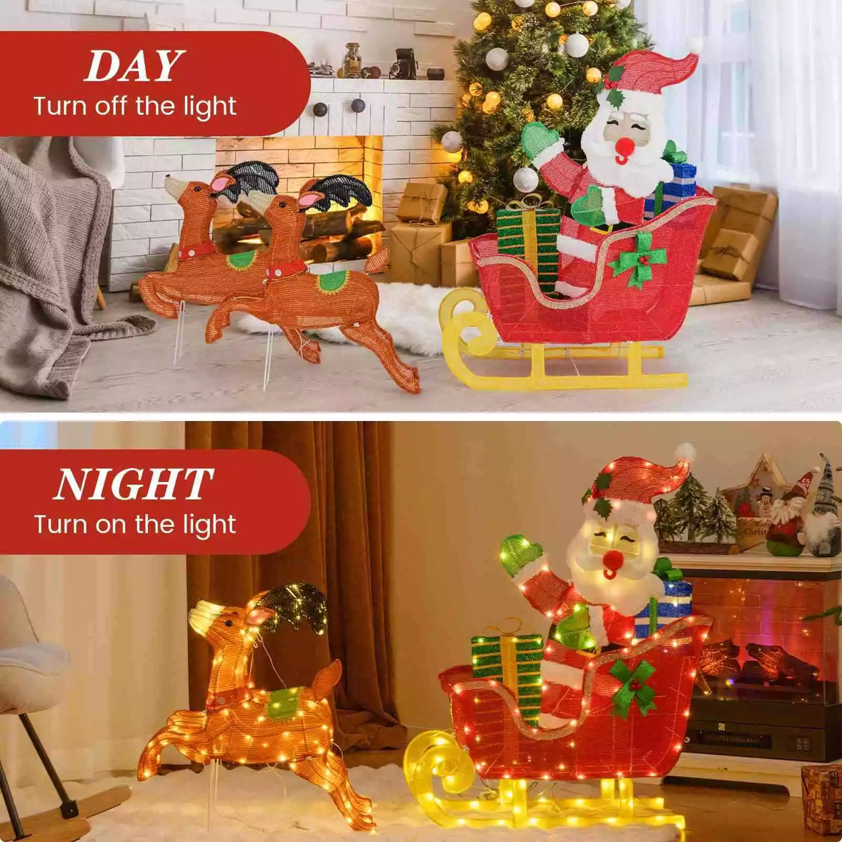 Pre-lit Christmas Santa Claus & Reindeer Sleigh Xmas Decor Set w/ 239 LED Lights