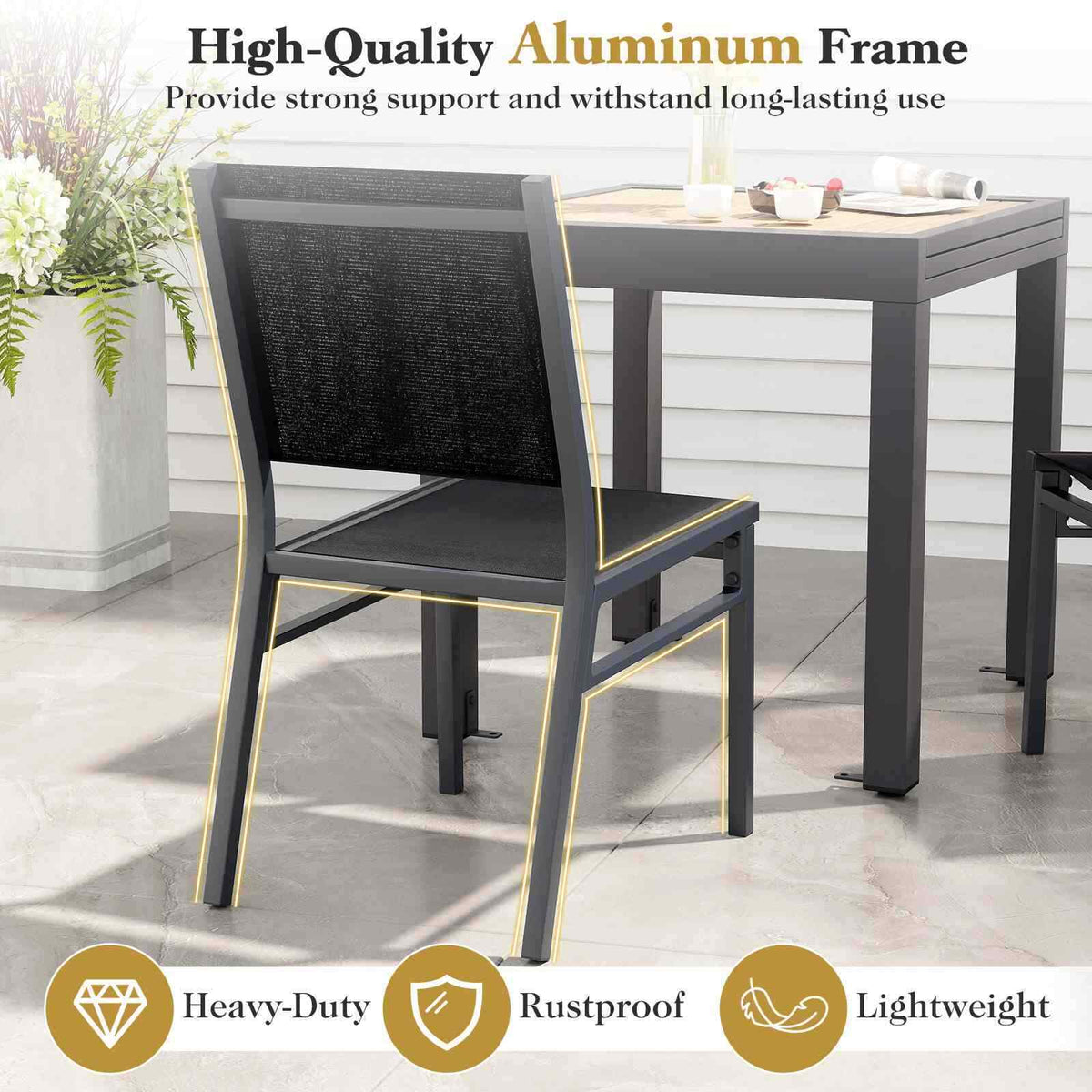 2 Pieces Outdoor Patio Armless Dining Chairs, Heavy-Duty Aluminum Frame,Backyard