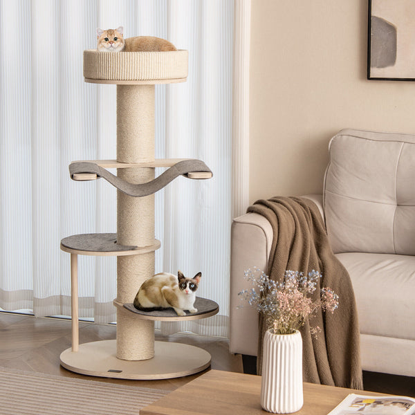 1.2M Wooden Cat Tree Tower Scratching Posts Multi-level Cando House Furniture