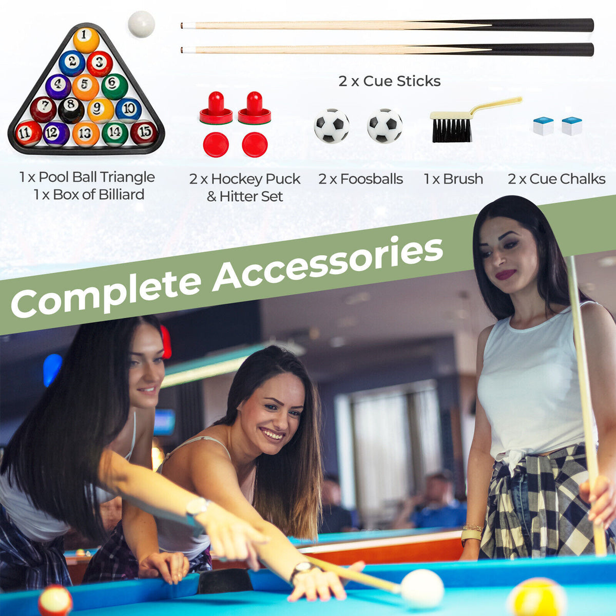 3-in-1 Combo Multi Game Table Set Pool Table Foosball, Slide Hockey & Billiards