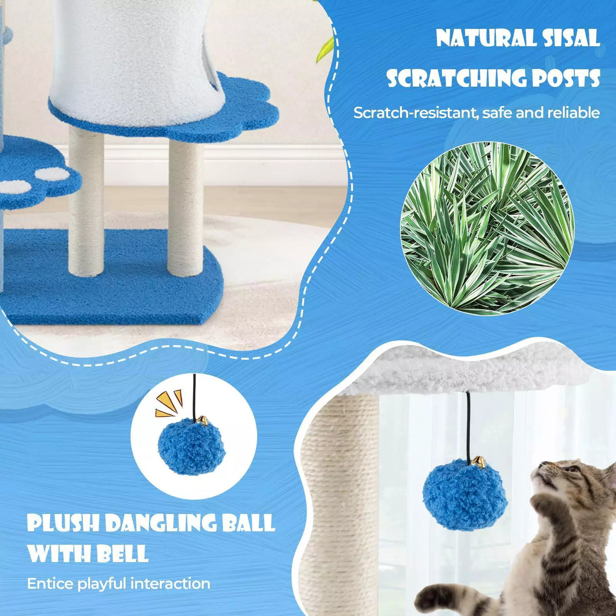 Tall Modern Cat Tree Tower w/ Sisal Scratching Posts for Kitten and Adult Cat