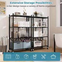 4-Tier Foldable Storage Shelf Collasible Storage Rack w/ Lockable Wheels