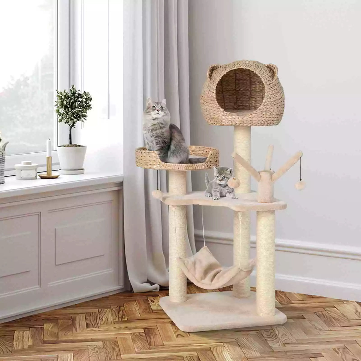 121cm Tall Multi-Layer Cat Tree Tower w/ Rotatable Hanging Balls & Sisal Posts