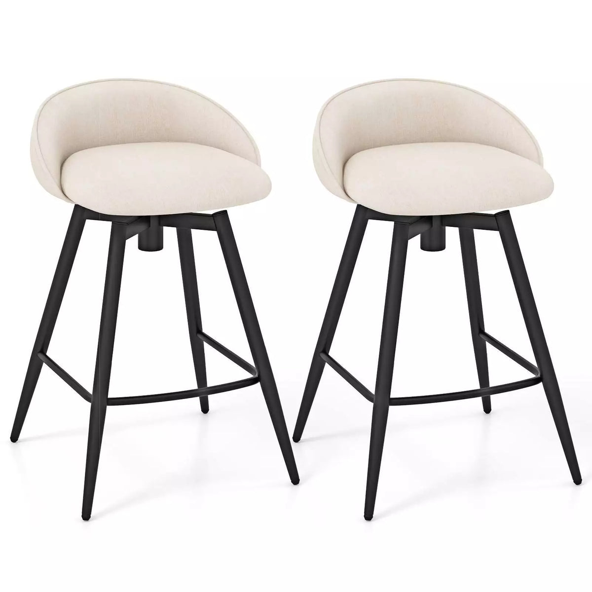 63 cm Upholstered Bar Stools Set of 2 Counter Height Swivel Barstools w/Footrest