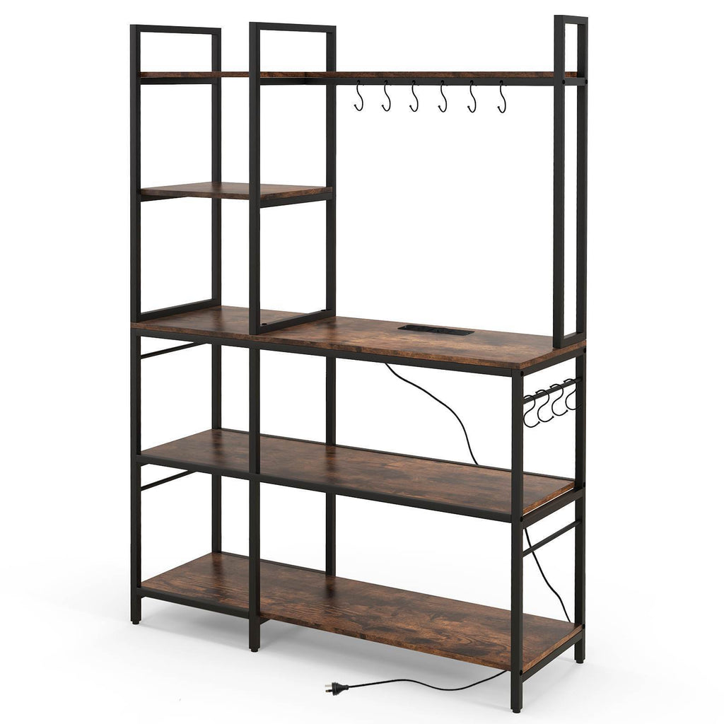 5-Tier Bakers Rack Microwave Stand Large Kitchen Utility Rack w/ Power ...