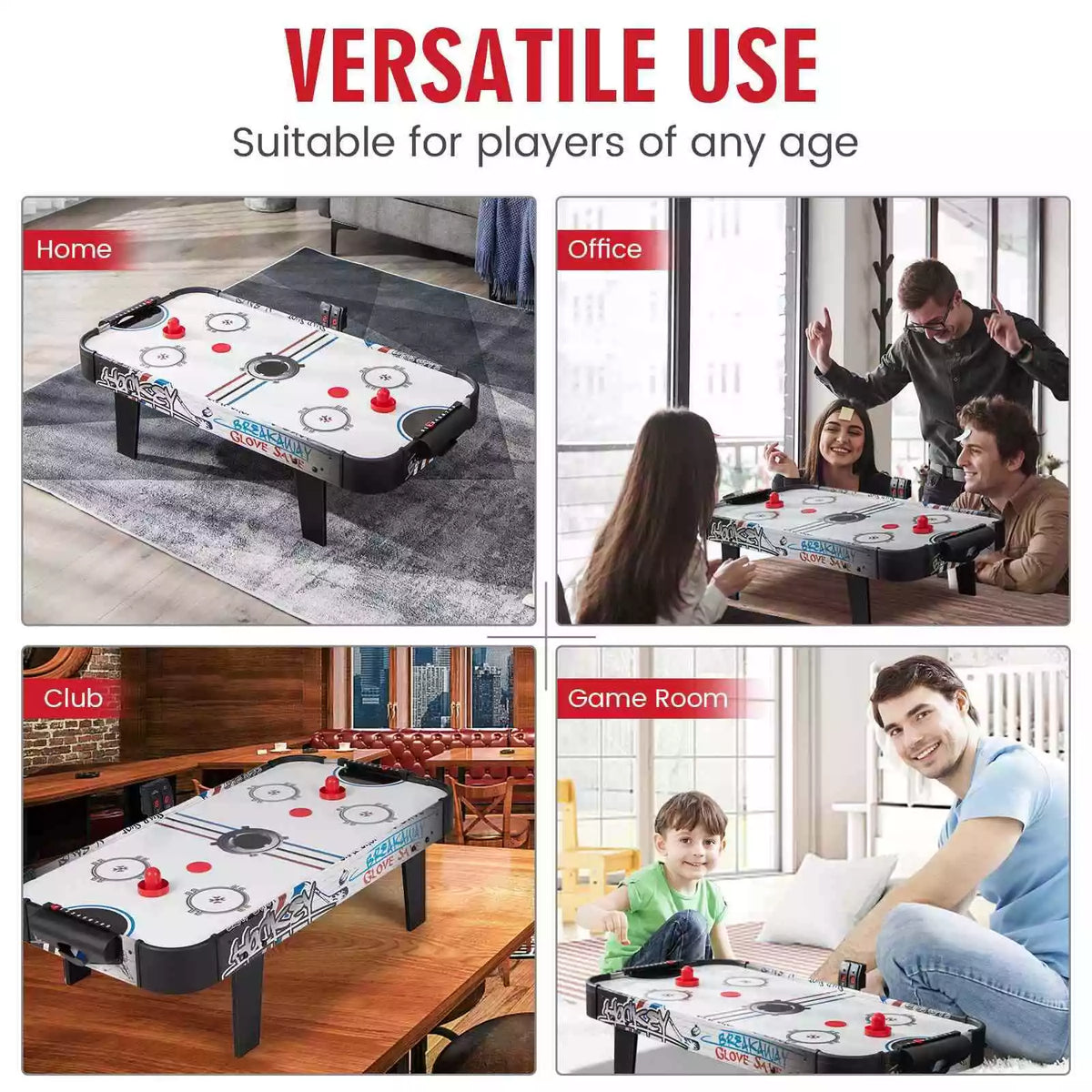 107cm Indoor Portable Air Powered Hockey Table W/LED Scoreboard for Home & Bar