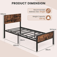 Single Metal Bed Frame Platform Bed w/ Headboard & 35cm Under-bed Storage Space