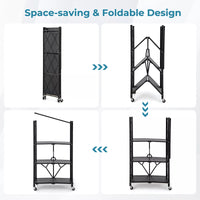 4-Tier Foldable Storage Shelf Collasible Storage Rack w/ Lockable Wheels