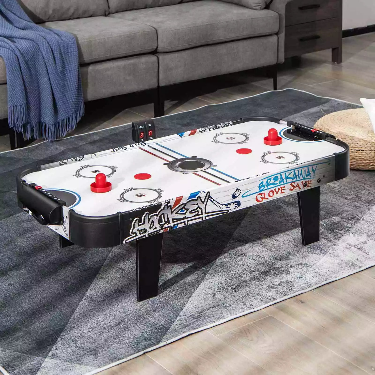 107cm Indoor Portable Air Powered Hockey Table W/LED Scoreboard for Home & Bar