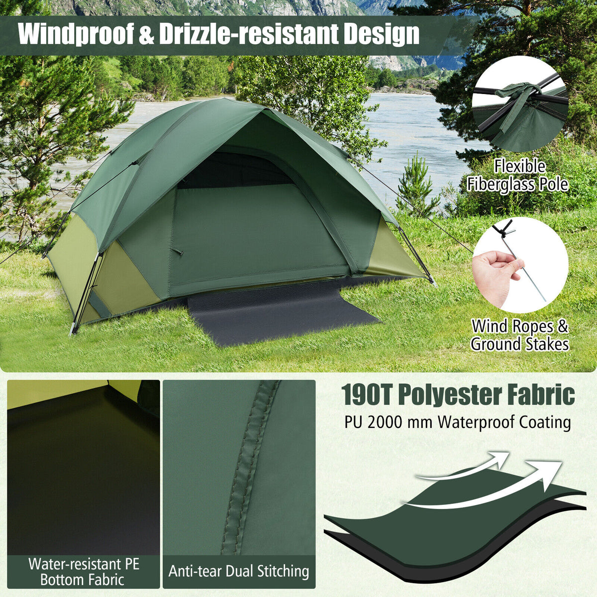 2 Person Camping Tent Waterproof Shelter Portable Outdoor Hiking Backpacking