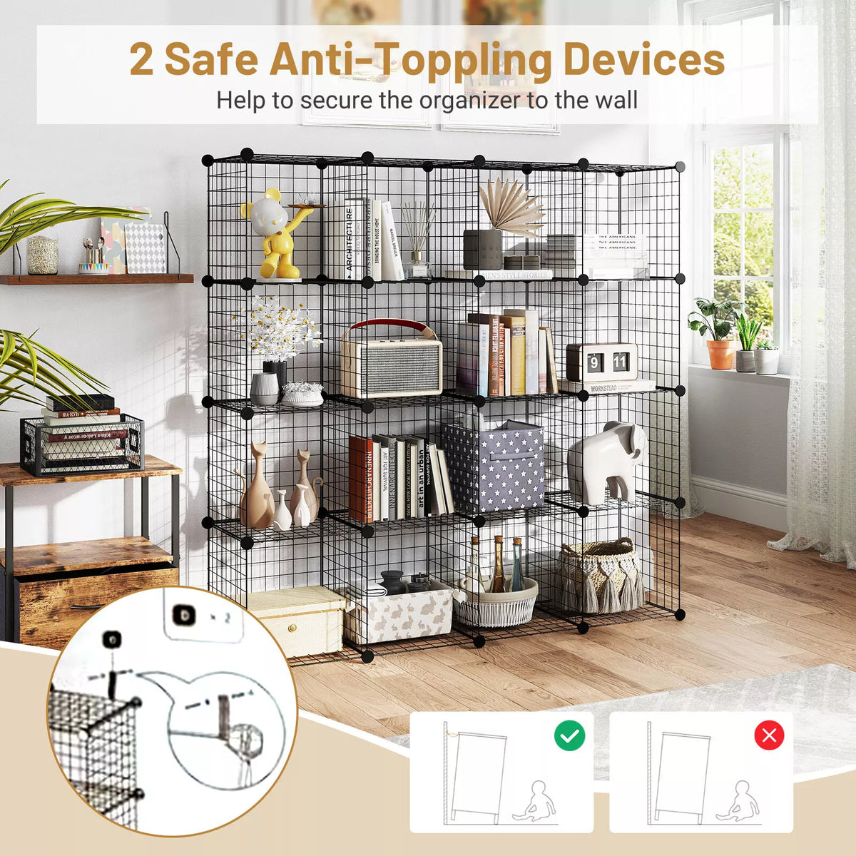 16 Cubes DIY Organizer Wire Cube Stackable Storage Shelves Modular Bookshelf