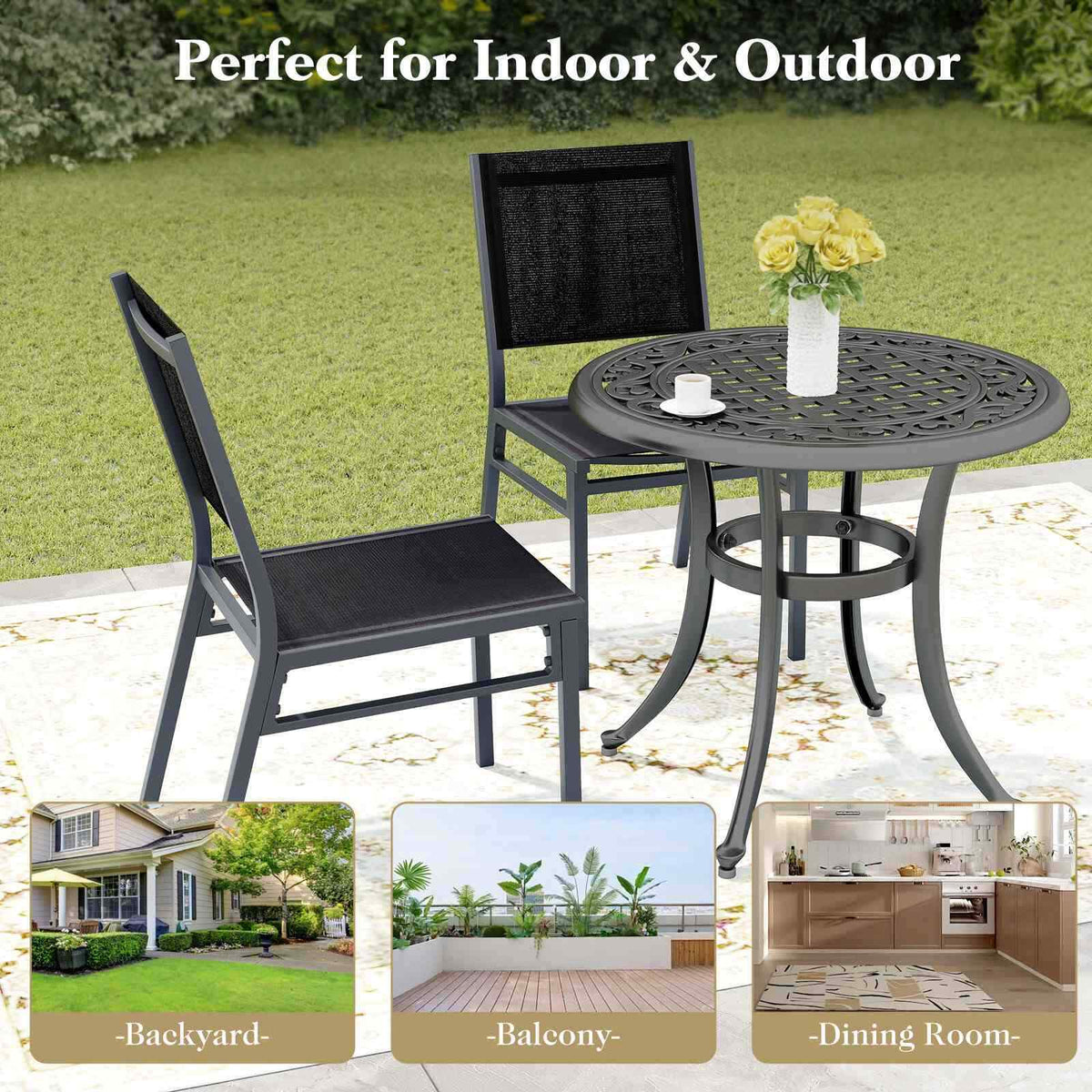 2 Pieces Outdoor Patio Armless Dining Chairs, Heavy-Duty Aluminum Frame,Backyard