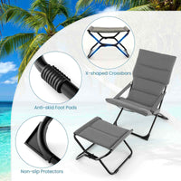 Outdoor Portable Patio Folding Sling Chair with Ottoman, Ottoman Set for Deck